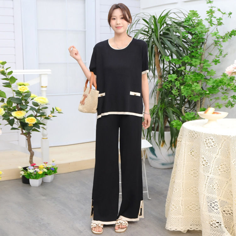 Cross border Amazon Fashion Women's Clothing 2025 Spring/Summer Foreign Trade Style Casual Short sleeved Knitted Pants Set for Women Cross border Amazon Fashion Women's Clothing 2025 Spring/Summer Foreign Trade Style Casual Short sleeved Knitted Pants Set for Women