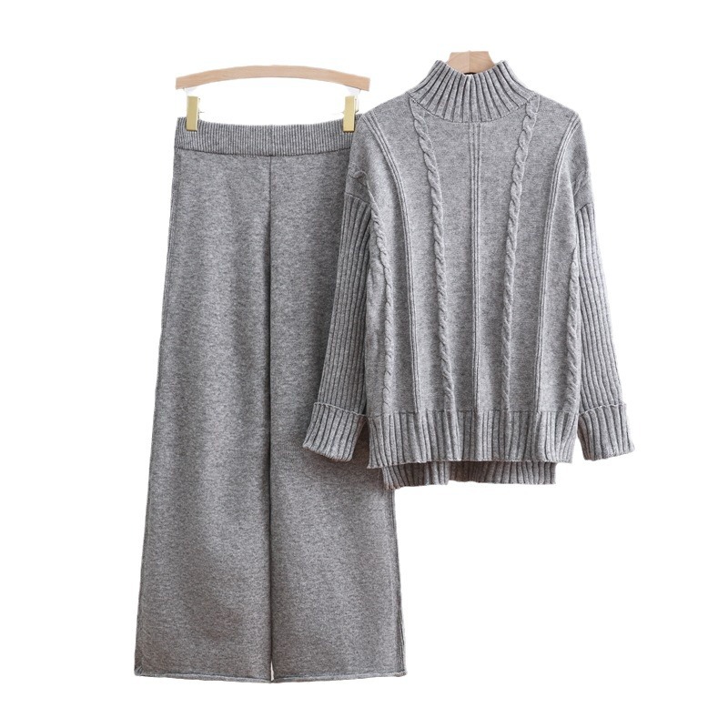 2024 Autumn/Winter New Knitted High Collar Sweater Thread Craft Fashion Casual Wide Leg Pants Two Piece Trendy Set 2024 Autumn/Winter New Knitted High Collar Sweater Thread Craft Fashion Casual Wide Leg Pants Two Piece Trendy Set