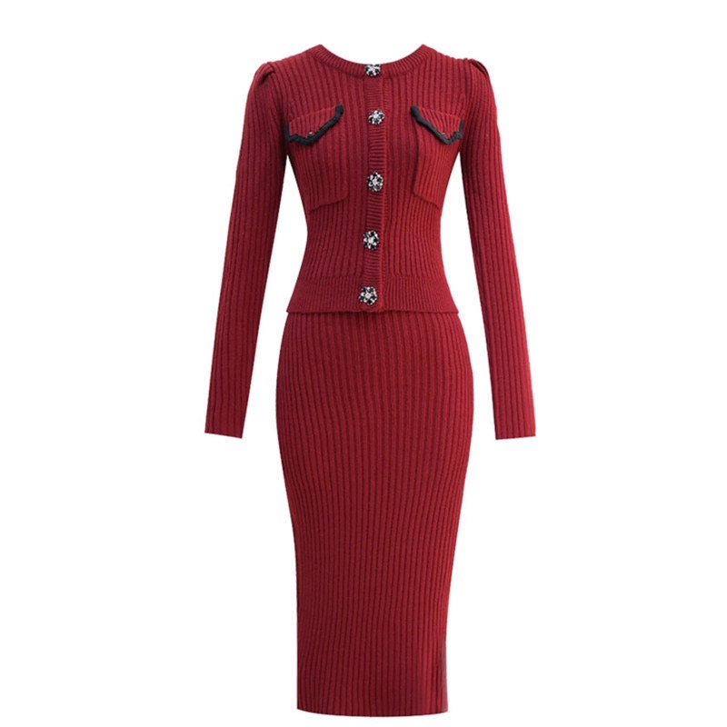 Korean Homecoming Toast Red Sweater Two Piece Set for Outer Wearing, Bottom Knitted Cardigan, Bag Skirt, Half Skirt Set for Autumn and Winter Korean Homecoming Toast Red Sweater Two Piece Set for Outer Wearing, Bottom Knitted Cardigan, Bag Skirt, Half Skirt Set for Autumn and Winter