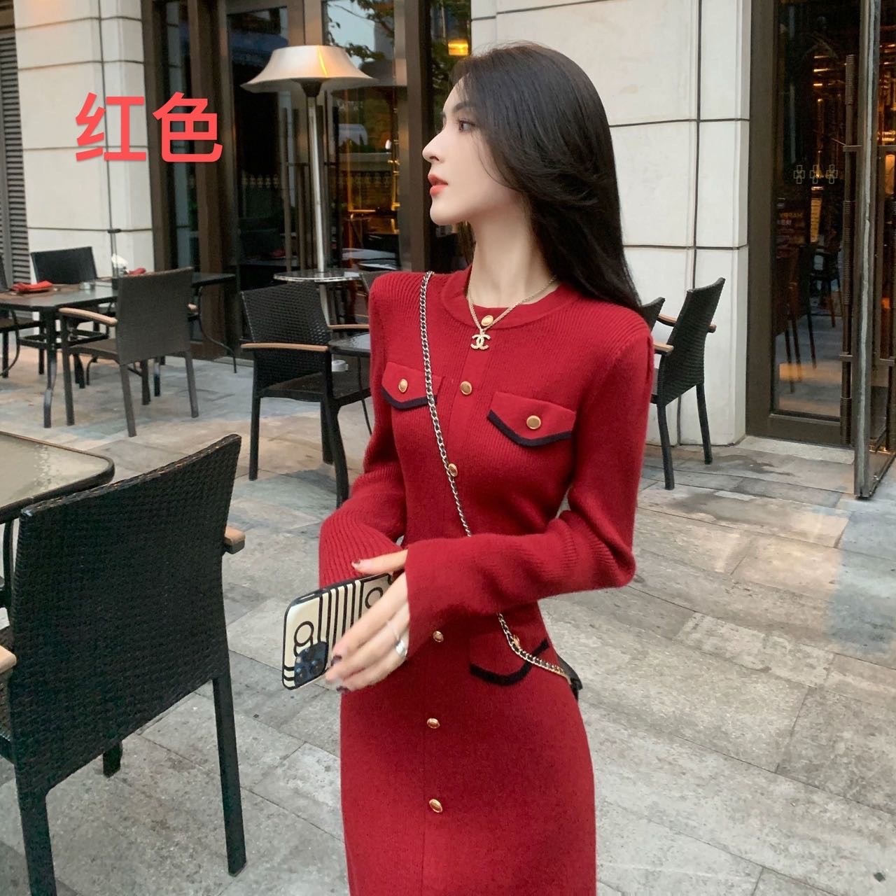 Korean Xiaoxiangfeng Christmas Wedding Toast, Red Knitted Sweater Dress, Autumn and Winter Small Person Interior Undercover Skirt Korean Xiaoxiangfeng Christmas Wedding Toast, Red Knitted Sweater Dress, Autumn and Winter Small Person Interior Undercover Skirt