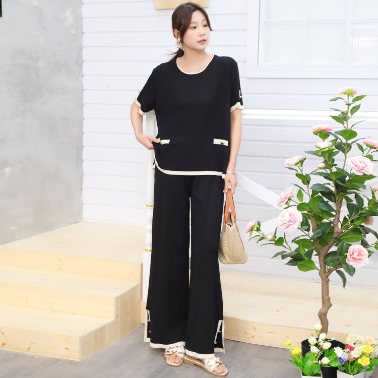 Cross border Amazon Women's Clothing 2025 Spring/Summer Style Casual Short Sleeve Knitted Pants Set for Women, European and American Style Cross border Amazon Women's Clothing 2025 Spring/Summer Style Casual Short Sleeve Knitted Pants Set for Women, European and American Style