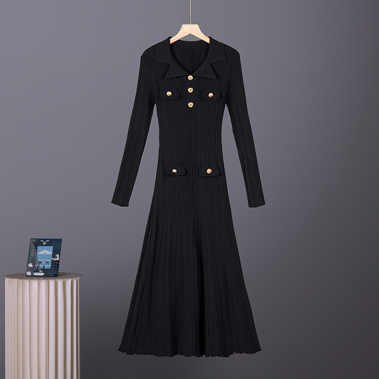 Cross border POLO collar knitted large skirt 2026 European and American slim fit waist mid length skirt women's knitted dress women Cross border POLO collar knitted large skirt 2026 European and American slim fit waist mid length skirt women's knitted dress women