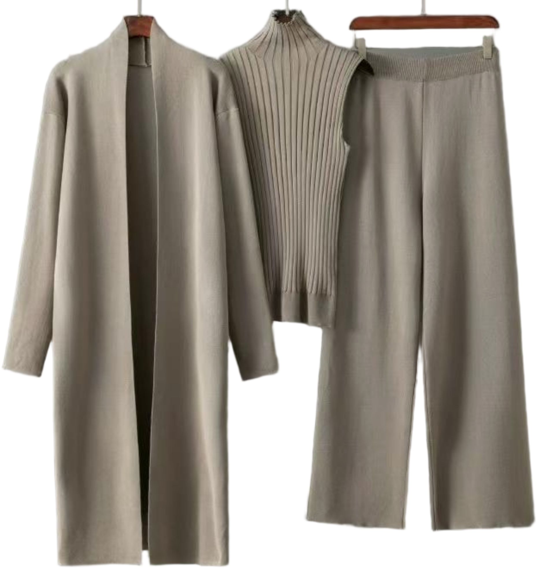 European and American style solid color casual suit women's shawl jacket V-neck base knitted sweater wide leg pants three piece set women European and American style solid color casual suit women's shawl jacket V-neck base knitted sweater wide leg pants three piece set women