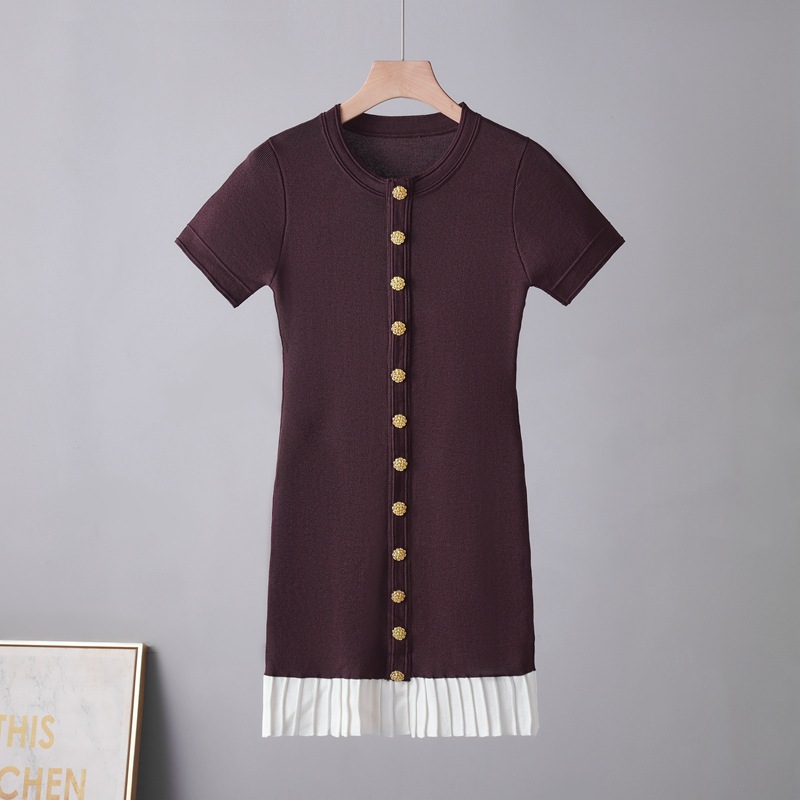 European cross-border French style small fragrance black short sleeved dress for early spring new style temperament splicing fake two-piece versatile skirt