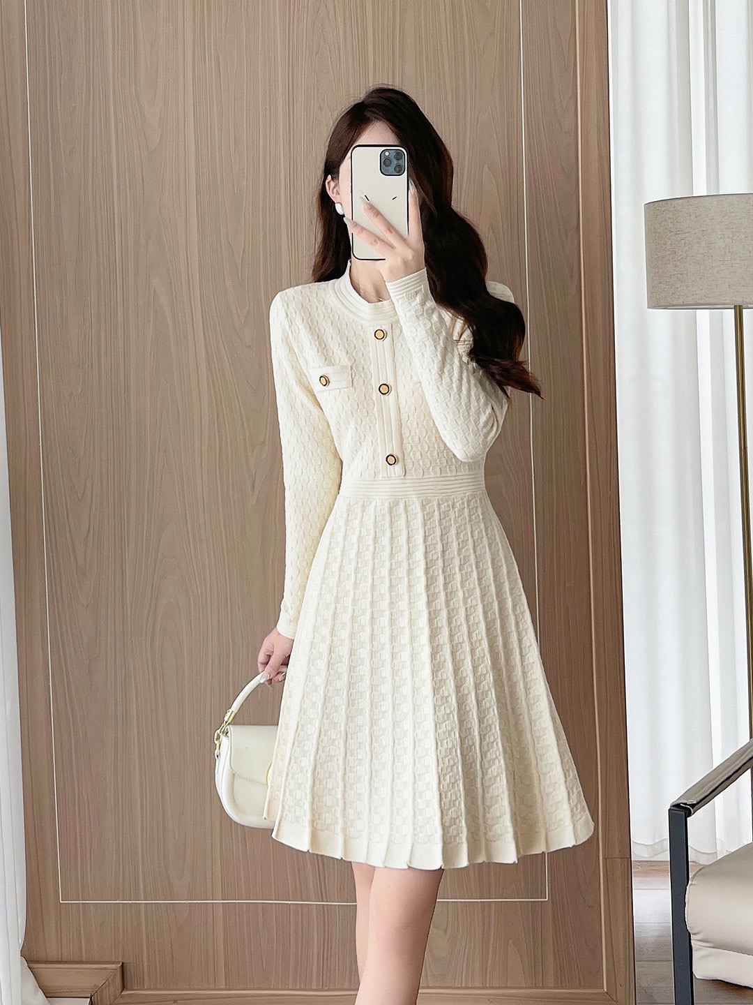 New Korean Spring Dress with a Small Fragrant Style Knitted Dress for High end Women, Elegant Interior with Sweater A-line Skirt