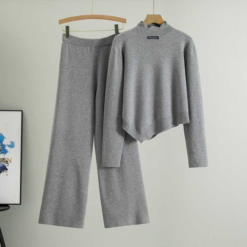 2026 Fashion Set New Women's Irregular High waisted Pants Tea lined Tea Air Knitted Two piece Spring and Autumn Set