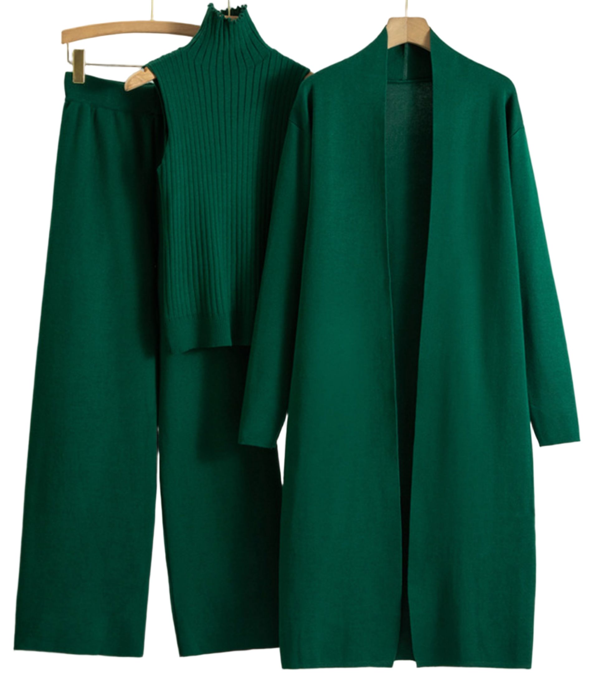 European and American style solid color casual suit women's shawl jacket V-neck base knitted sweater wide leg pants three piece set women European and American style solid color casual suit women's shawl jacket V-neck base knitted sweater wide leg pants three piece set women
