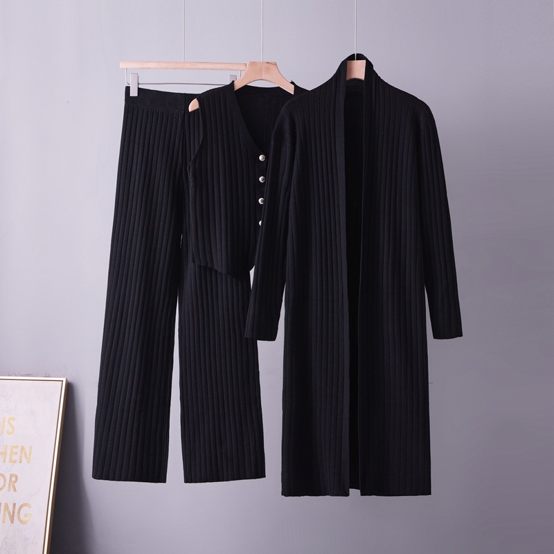 Cross border autumn and winter knitted cardigan women's new Korean version lazy style loose soft and sticky sweater vest three piece set for women Cross border autumn and winter knitted cardigan women's new Korean version lazy style loose soft and sticky sweater vest three piece set for women
