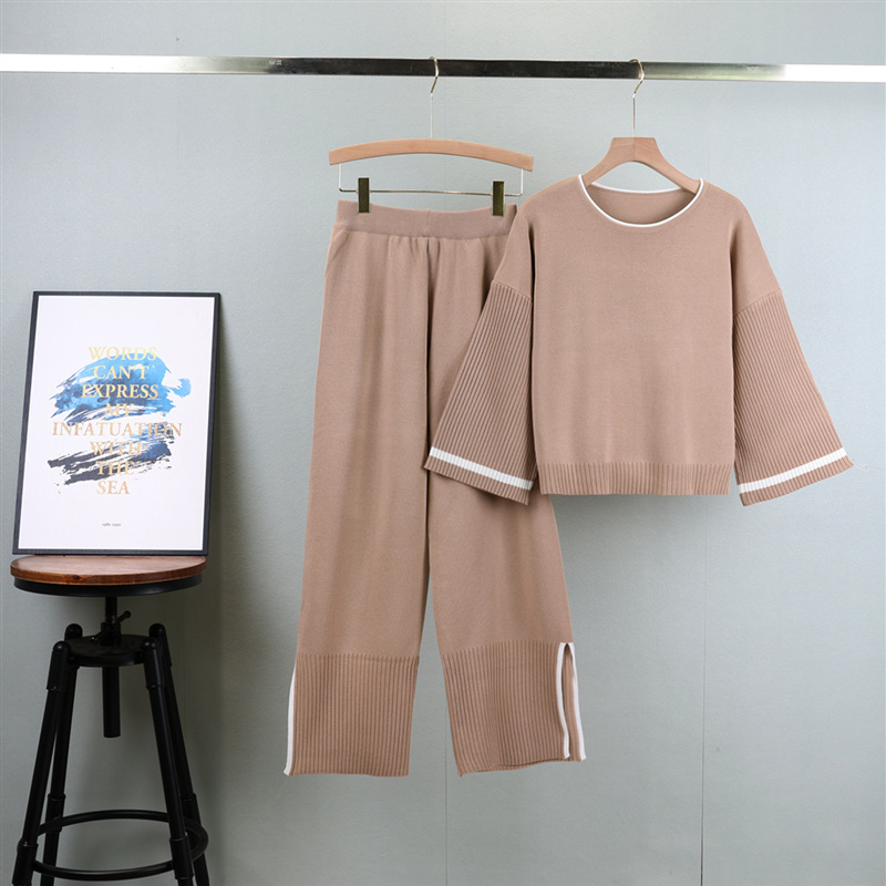2026 Autumn/Winter New Set Knitted Wide Sleeve Top+Wide Pants Two Piece Set Fashionable Slimming European Station