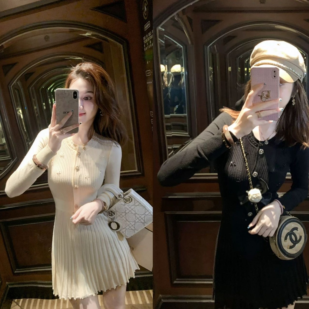 French Knitted Dress for Women's Spring and Autumn New Style, Inner Fold Skirt, Sweater Bottom Skirt French Knitted Dress for Women's Spring and Autumn New Style, Inner Fold Skirt, Sweater Bottom Skirt