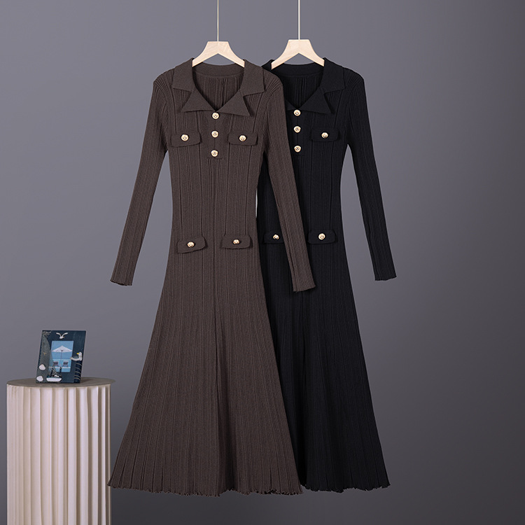 Cross border POLO collar knitted large skirt 2026 European and American slim fit waist mid length skirt women's knitted dress women Cross border POLO collar knitted large skirt 2026 European and American slim fit waist mid length skirt women's knitted dress women