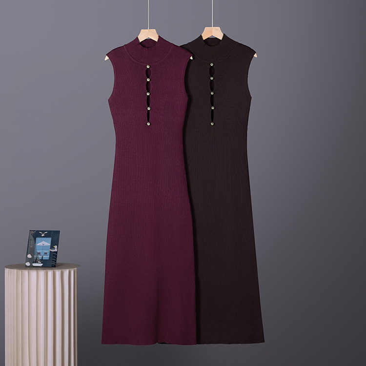 European and American Cross border Women's 2026 New Summer Sexy Hollow Knitted Sleeveless Round Neck Slimming Knitted Dress for Women