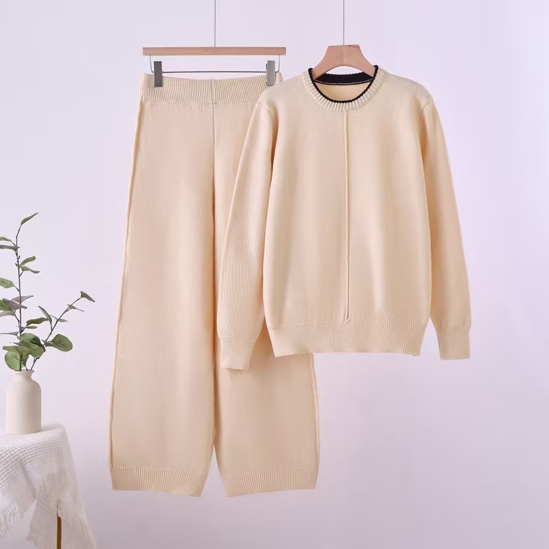 Cross border 2025 Autumn/Winter New Knitted Sweater Loose Two Piece Set, Elegant and Casual Wide Leg Pants Set Cross border 2025 Autumn/Winter New Knitted Sweater Loose Two Piece Set, Elegant and Casual Wide Leg Pants Set