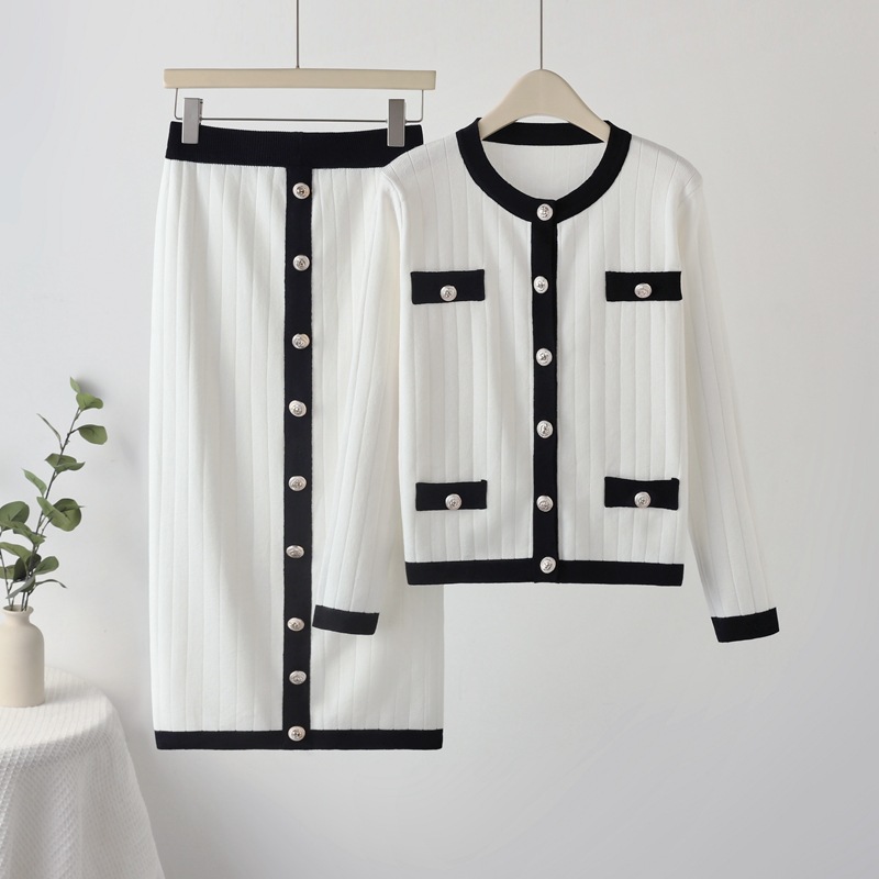 French temperament, socialite, high-end feeling, autumn set skirt, half skirt, knitted cardigan two-piece set dress, women's spring and autumn French temperament, socialite, high-end feeling, autumn set skirt, half skirt, knitted cardigan two-piece set dress, women's spring and autumn
