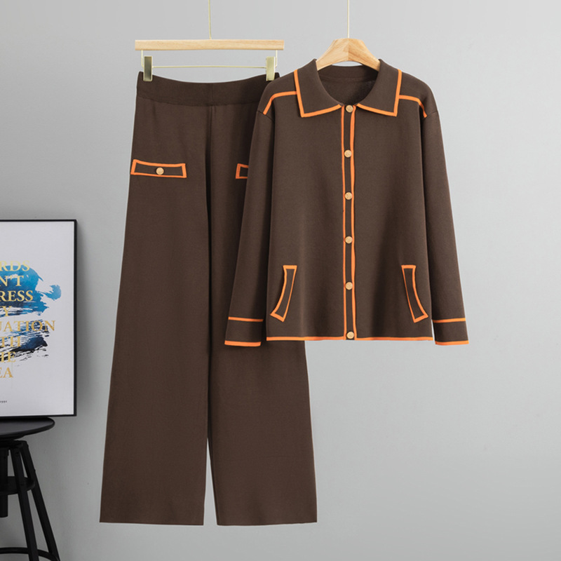 Cross border European and American style fashion lapel temperament knitted suit for women's spring and autumn commuting women's clothing, loose knit two-piece set trendy