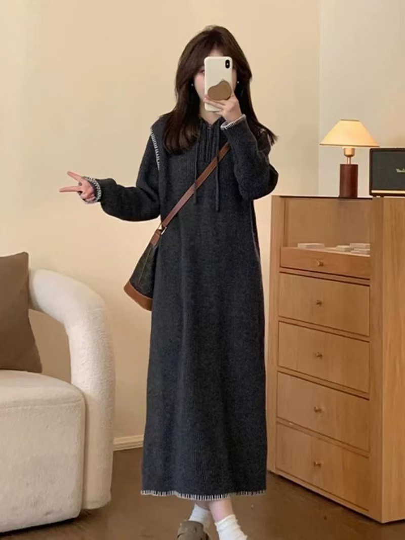 Mandao Breeze Short Thick Dress Autumn/Winter Hooded Dress