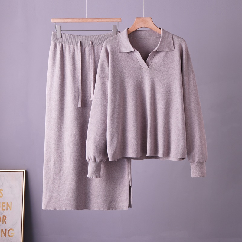 New Foreign Trade 2026 Sweater Large Two Piece Set Knitted POLO Collar Autumn/Winter Loose Women's Lazy Fashion Set New Foreign Trade 2026 Sweater Large Two Piece Set Knitted POLO Collar Autumn/Winter Loose Women's Lazy Fashion Set
