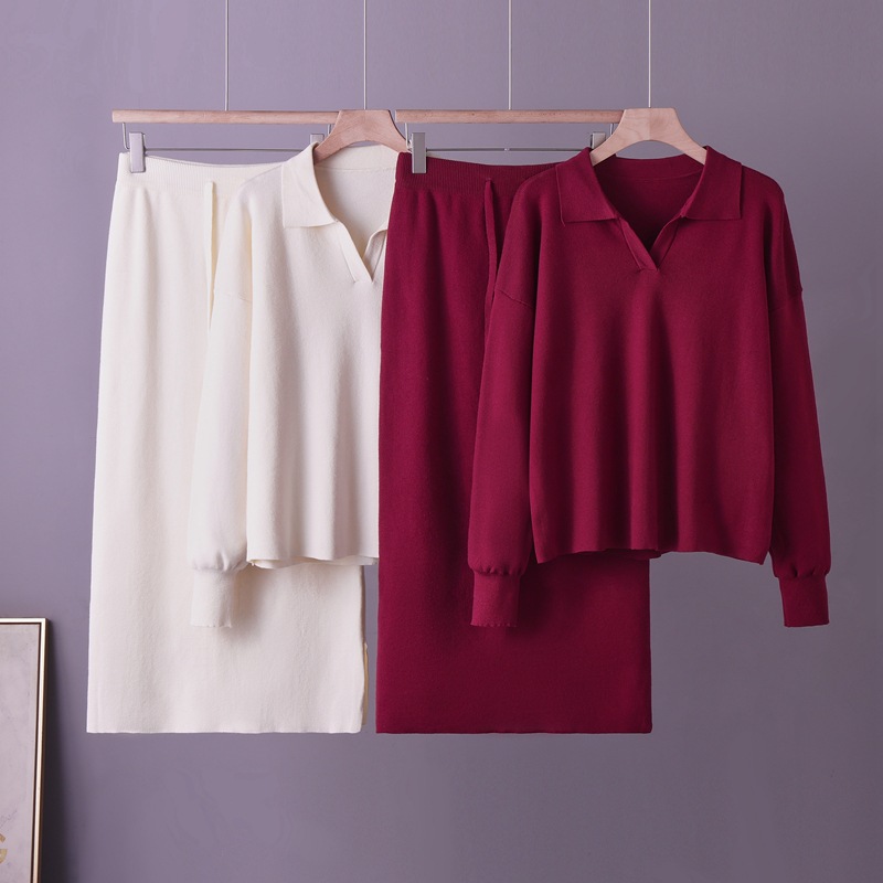 New Foreign Trade 2026 Sweater Large Two Piece Set Knitted POLO Collar Autumn/Winter Loose Women's Lazy Fashion Set New Foreign Trade 2026 Sweater Large Two Piece Set Knitted POLO Collar Autumn/Winter Loose Women's Lazy Fashion Set