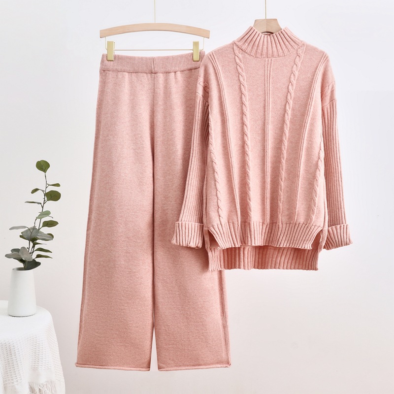 2024 Autumn/Winter New Knitted High Collar Sweater Thread Craft Fashion Casual Wide Leg Pants Two Piece Trendy Set 2024 Autumn/Winter New Knitted High Collar Sweater Thread Craft Fashion Casual Wide Leg Pants Two Piece Trendy Set