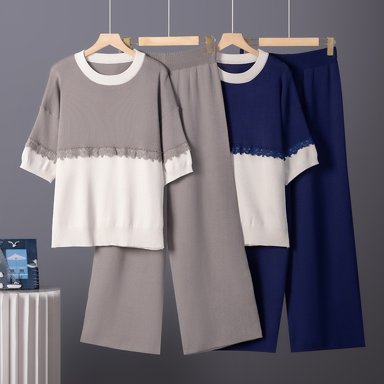Cross border spring and summer niche design for foreign trade, Korean version, fashionable and stylish color collision splicing set, fashionable knitted suit, with a stylish and stylish style
