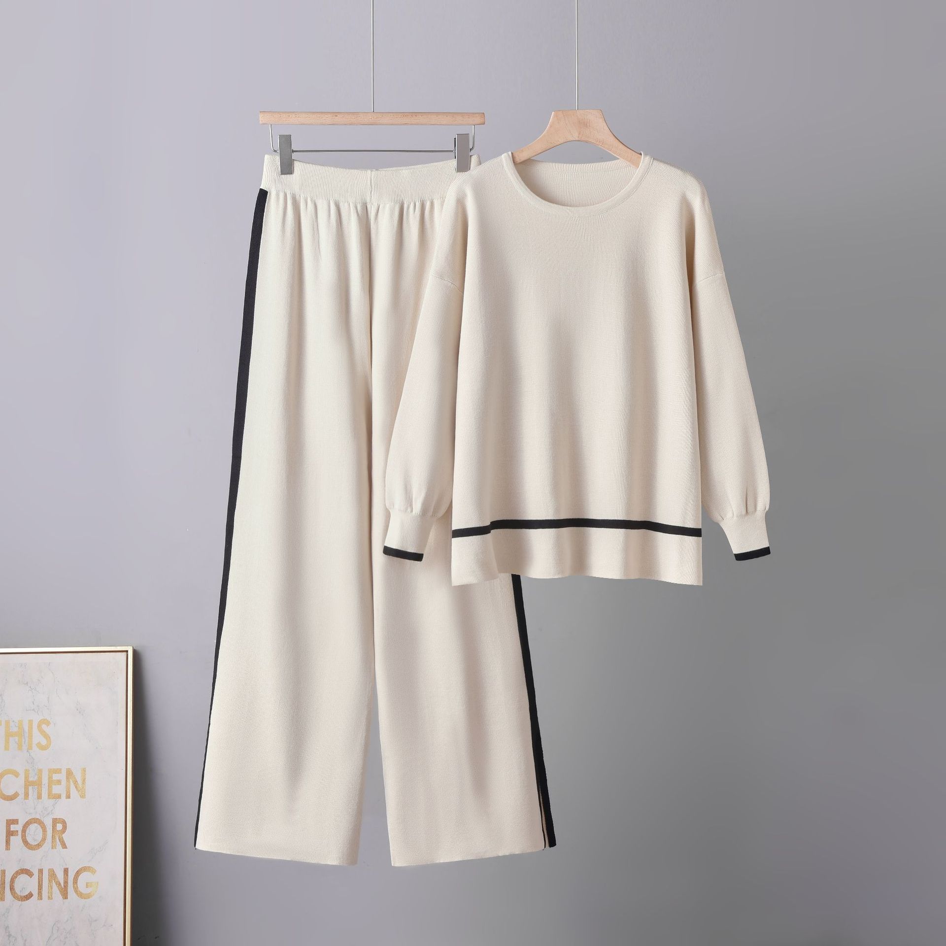 Cross border Amazon Hot Knitted Set for Women in Spring and Autumn, Long Sleeve Split Wide Leg Pants, Sweater Two Piece Set Cross border Amazon Hot Knitted Set for Women in Spring and Autumn, Long Sleeve Split Wide Leg Pants, Sweater Two Piece Set