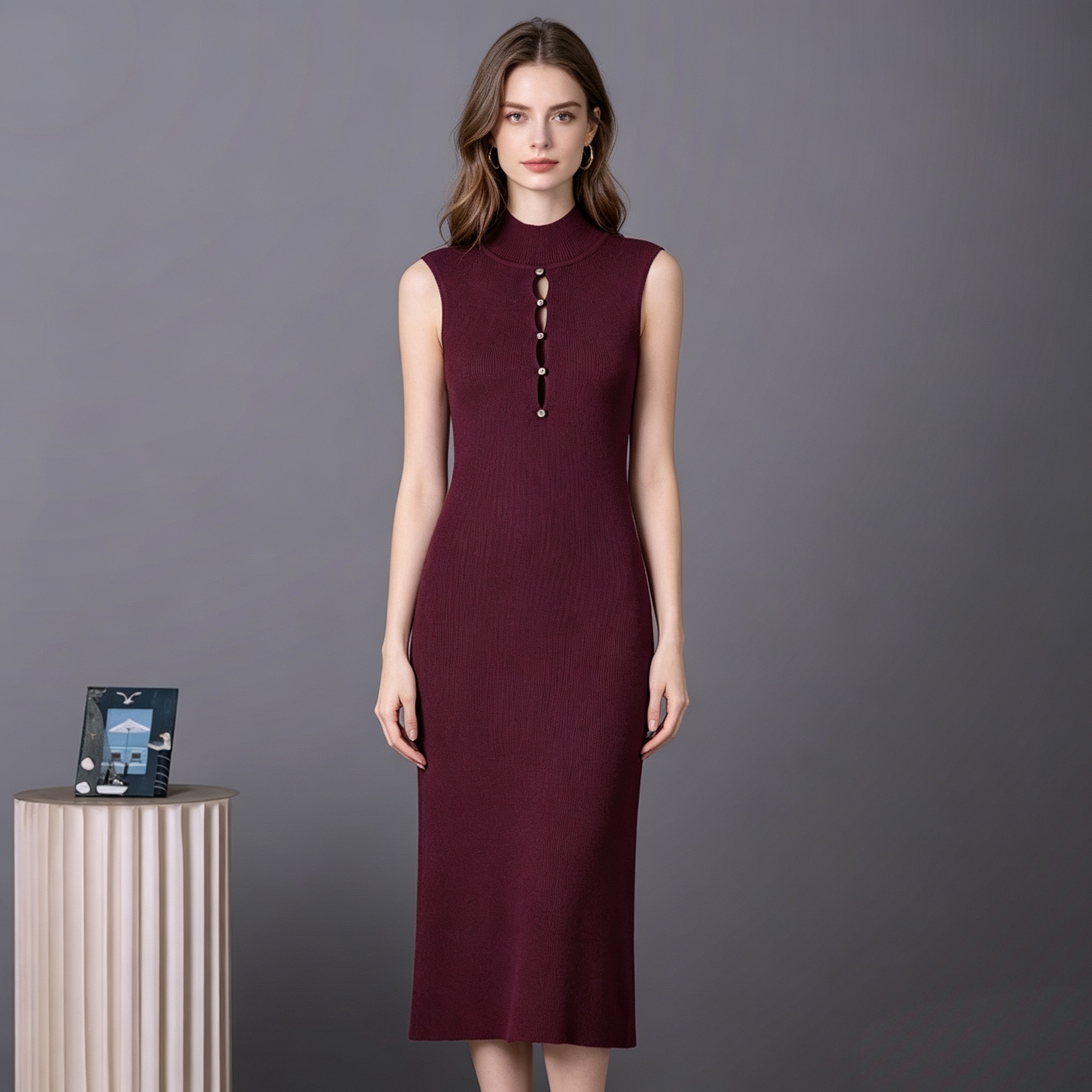 European and American Cross border Women's 2026 New Summer Sexy Hollow Knitted Sleeveless Round Neck Slimming Knitted Dress for Women European and American Cross border Women's 2026 New Summer Sexy Hollow Knitted Sleeveless Round Neck Slimming Knitted Dress for Women