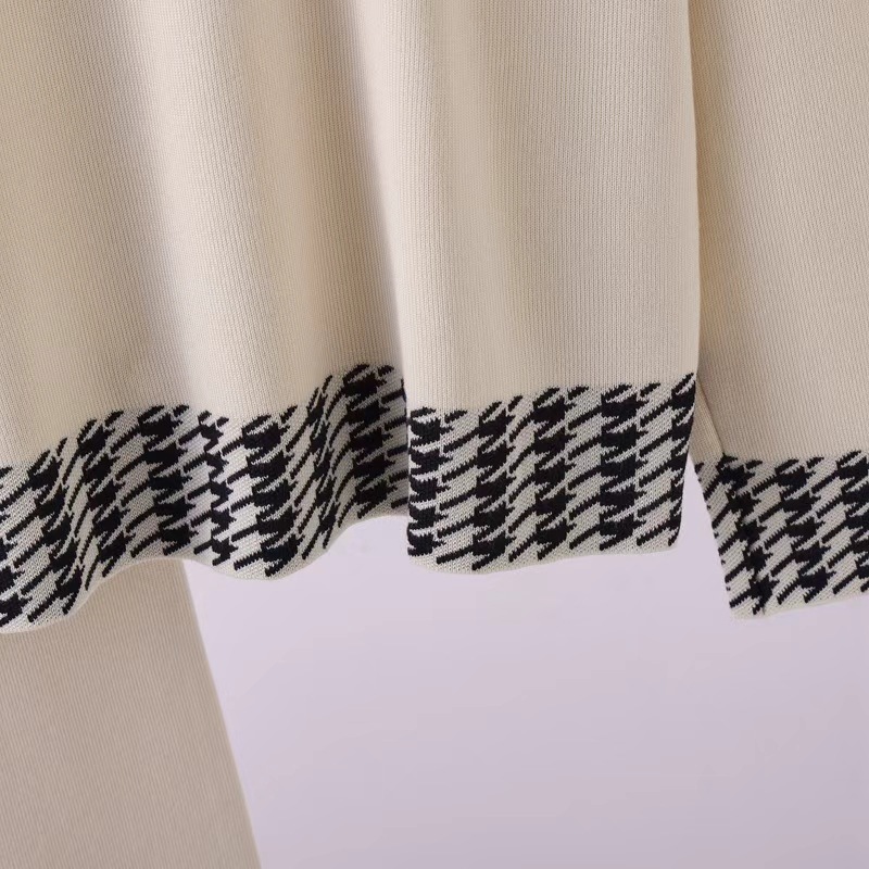 2025 European and American style autumn and winter knitted suit, high waist temperament, Thousand Bird grid color blocked top two-piece set 2025 European and American style autumn and winter knitted suit, high waist temperament, Thousand Bird grid color blocked top two-piece set