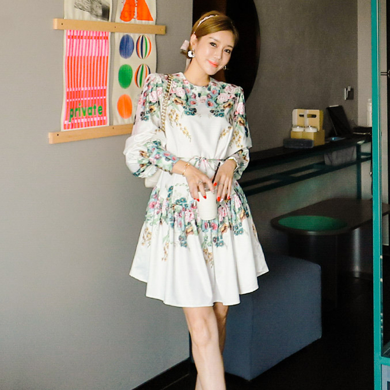 2025 summer dress new high-end temperament design sense tied waist positioning printed small swing skirt dress 2025 summer dress new high-end temperament design sense tied waist positioning printed small swing skirt dress
