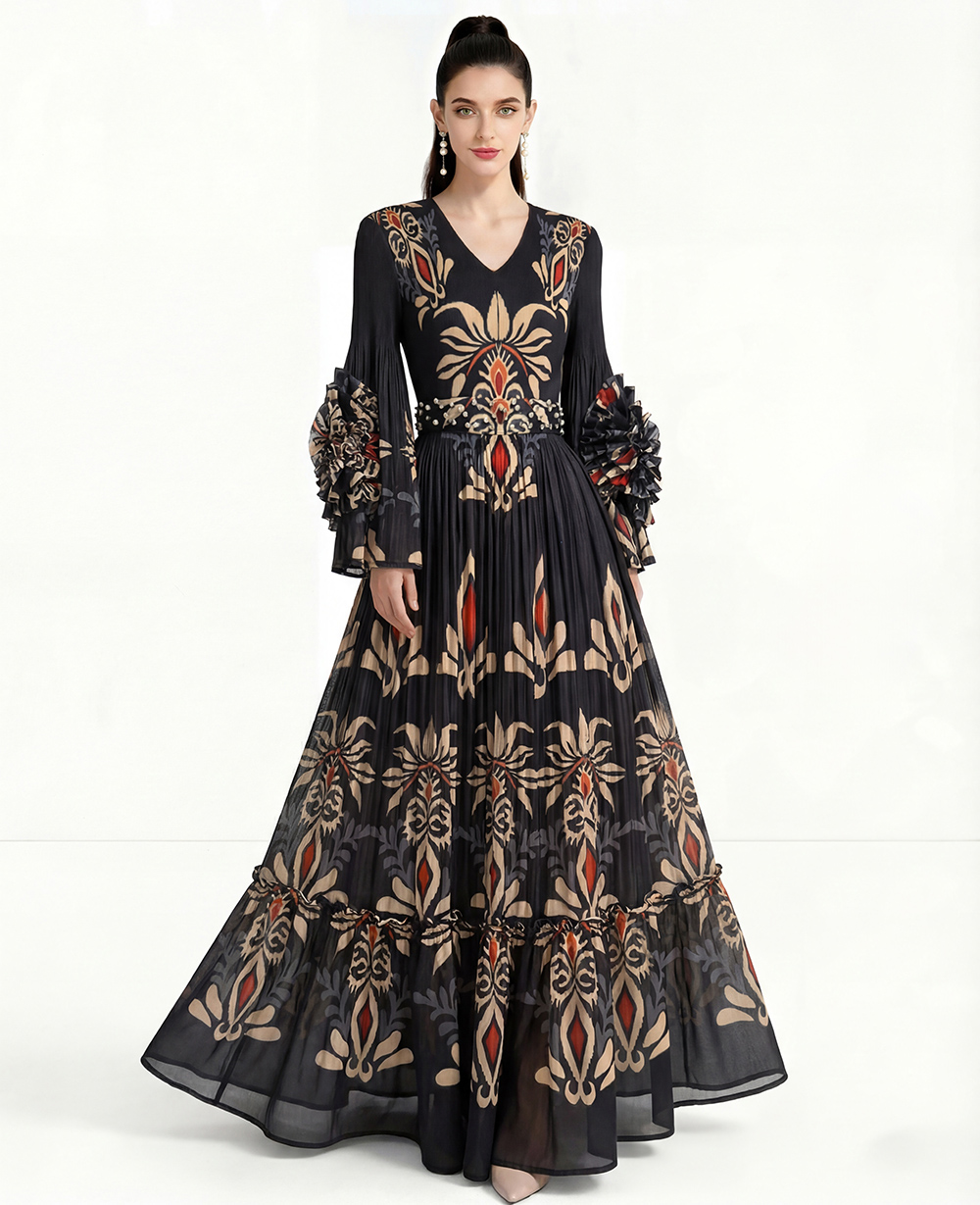 Factory self operated zero binding printed dress