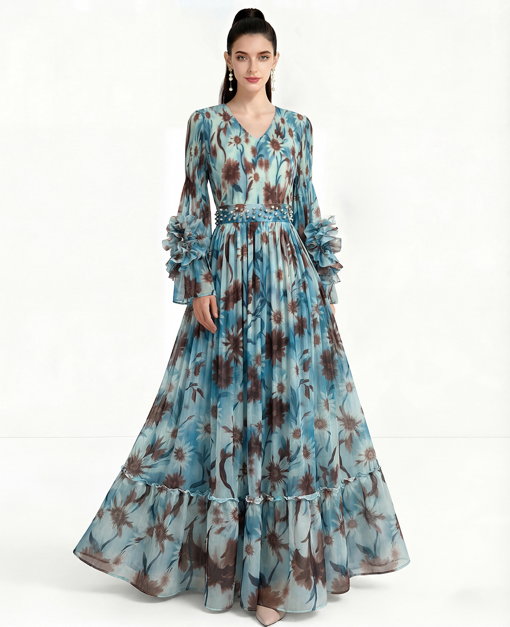 Factory self operated zero binding printed dress
