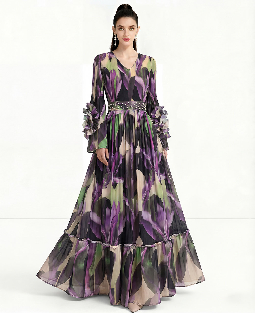 Factory self operated zero binding printed dress