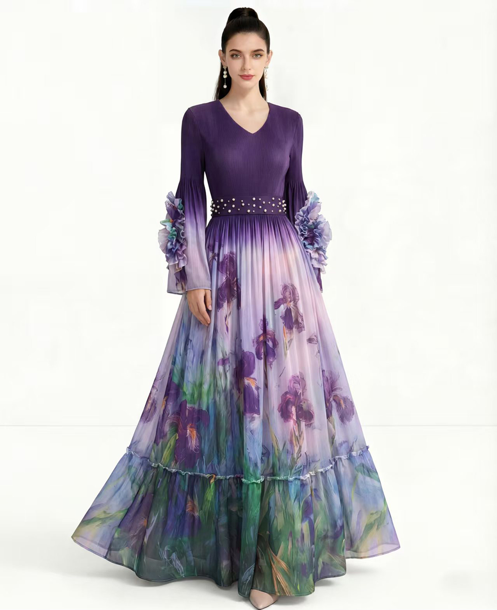 Factory self operated zero binding printed dress