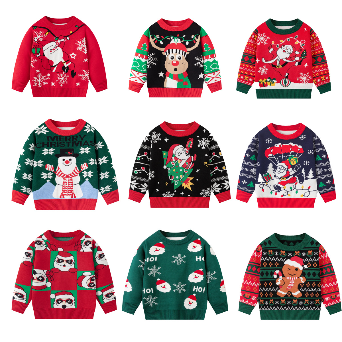 Baby Retro Christmas Jacquard Sweater Round Neck Hoodie Baby Christmas Party Dressing Top Knitted Sweater