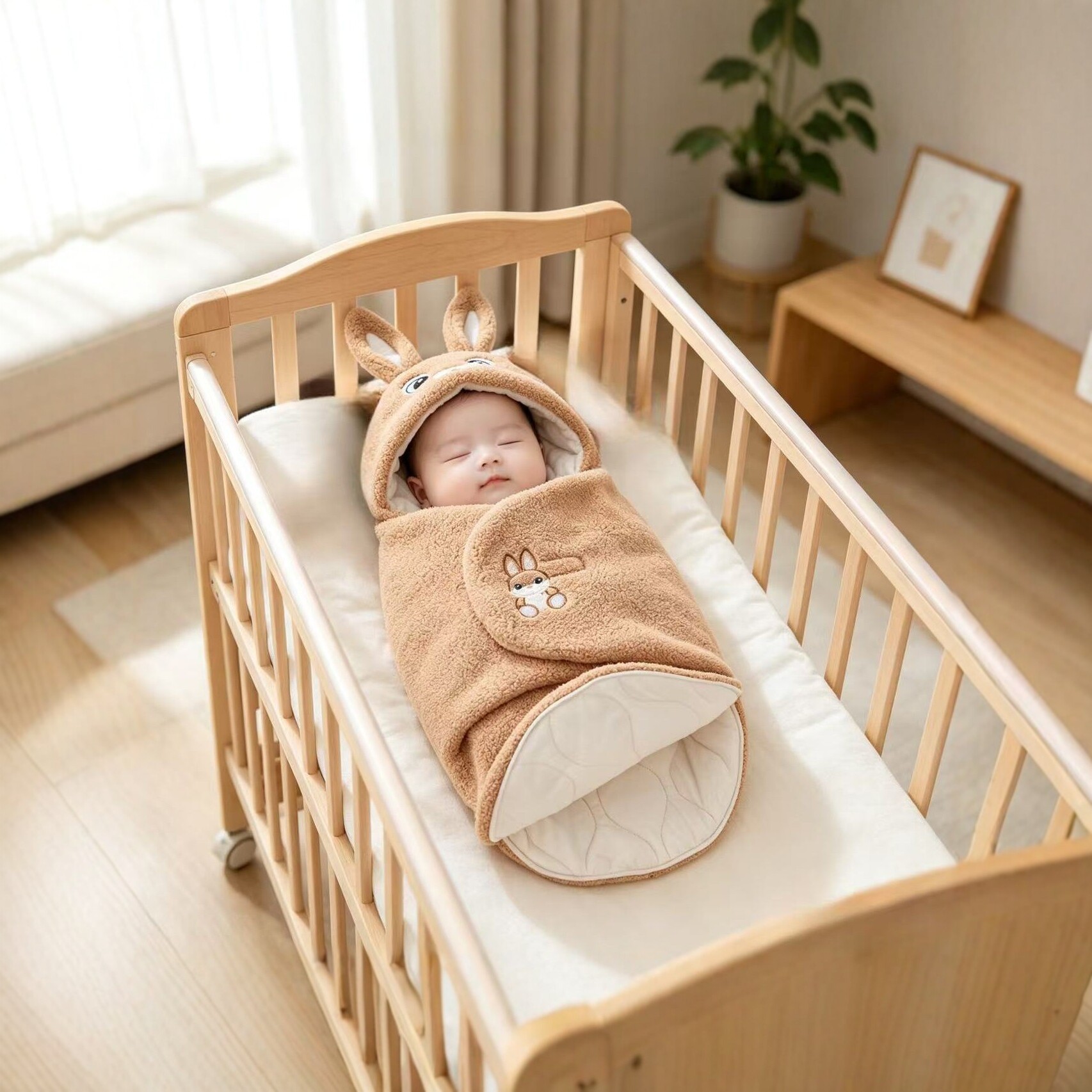 Baby hugged, autumn and winter thick newborn sleeping bag, anti startle, anti kick, swaddled, baby wrapped in the delivery room, going out