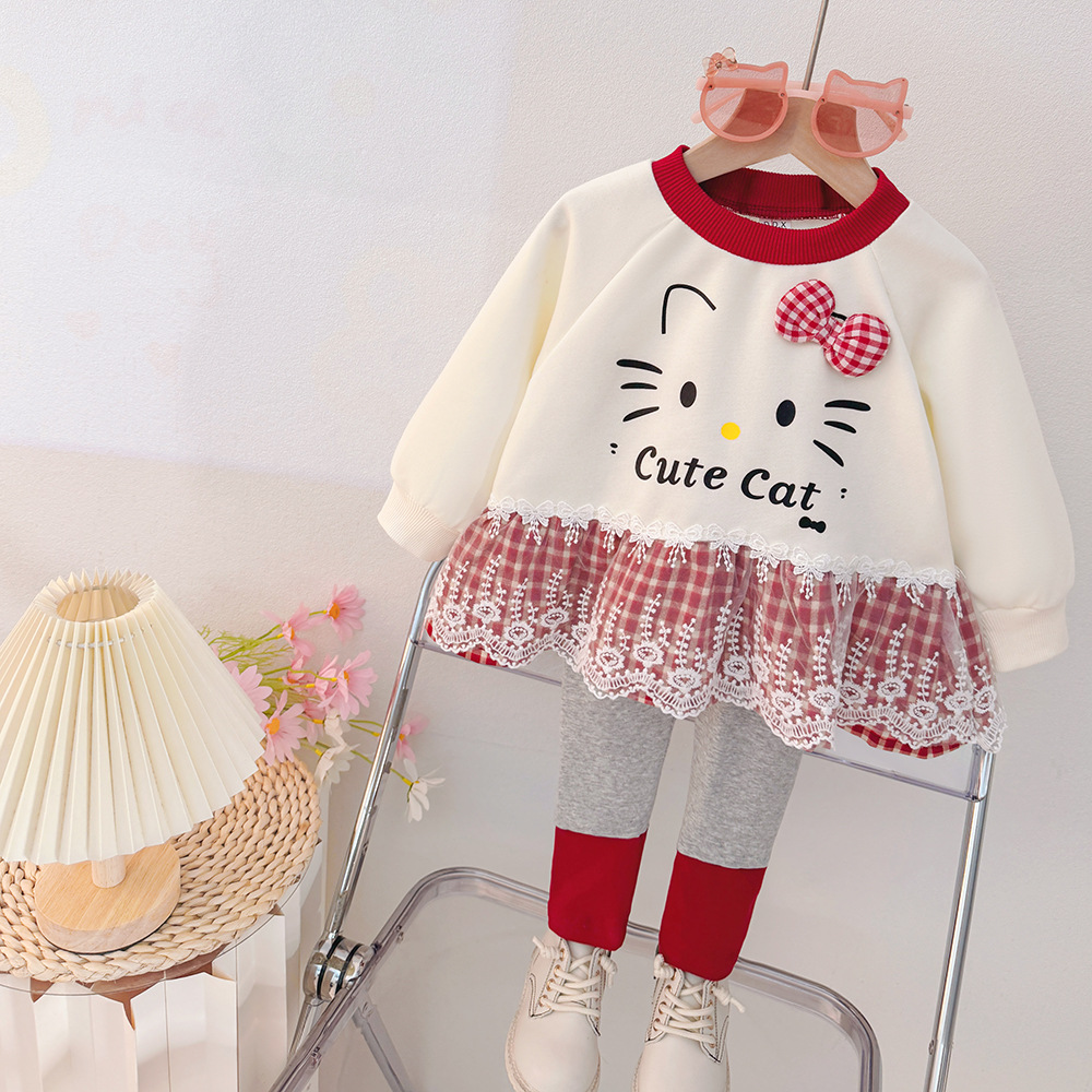 Live streaming supply of 2025 new fashionable princess clothes, children's stylish and sweet two-piece set, spring and autumn styles, wholesale for foreign trade