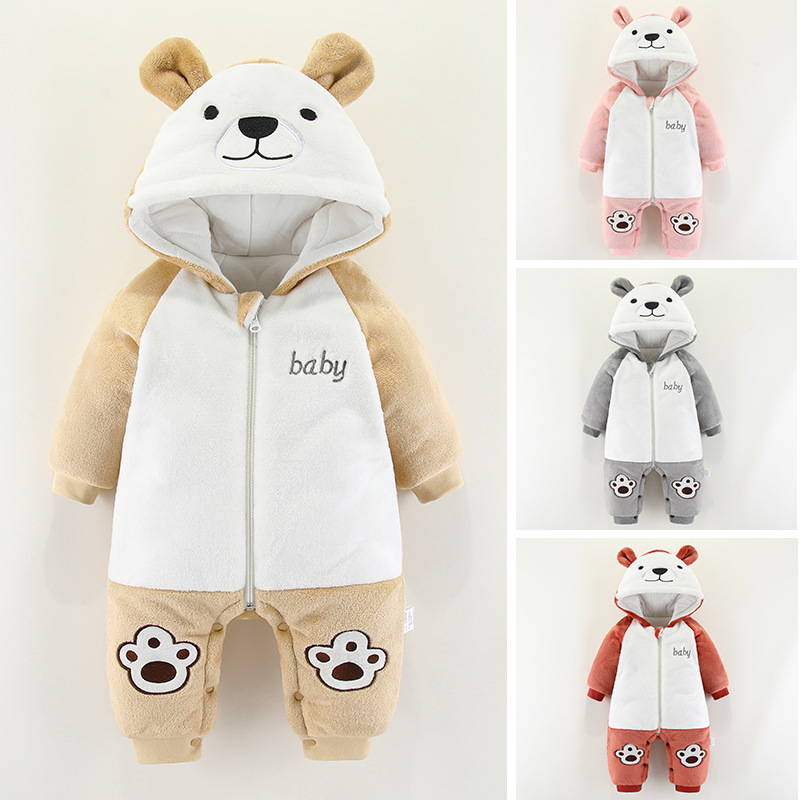 Baby jumpsuit for autumn and winter, warm baby clothes, crawling clothes, flannel jacket with cotton, outdoor clothes, newborn winter clothes, thickened