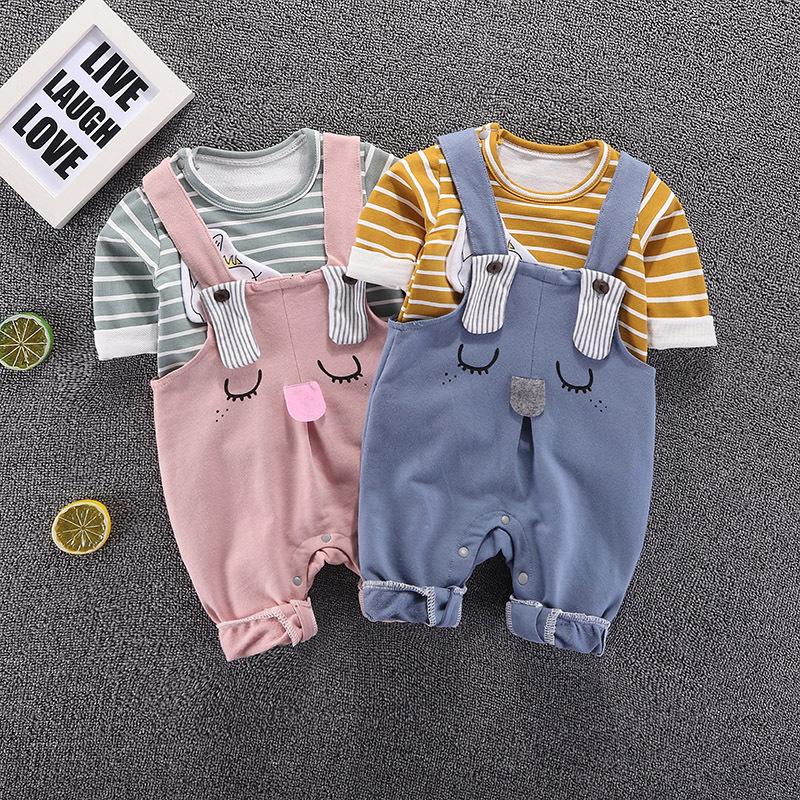 【 Clearance 】 Children's Set Spring and Autumn Baby Clothes Strap Pants Set Male Baby Spring Clothes Internet Celebrity Western Style Set Small