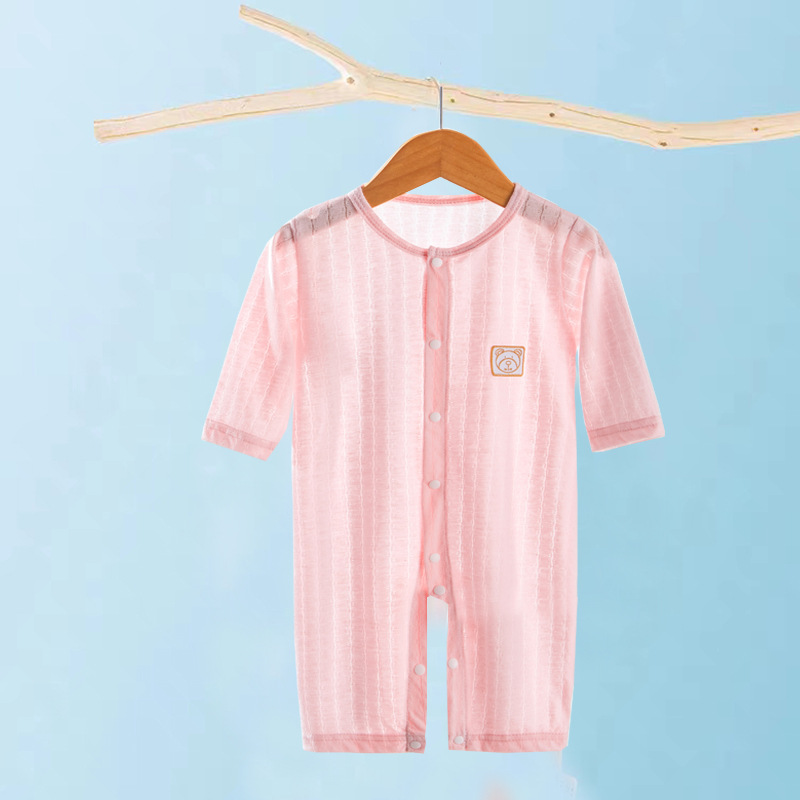 Baby jumpsuit thin summer pure cotton buttoned long sleeved shirt for newborns, men's and women's sleepwear, climbing clothes, hair replacement