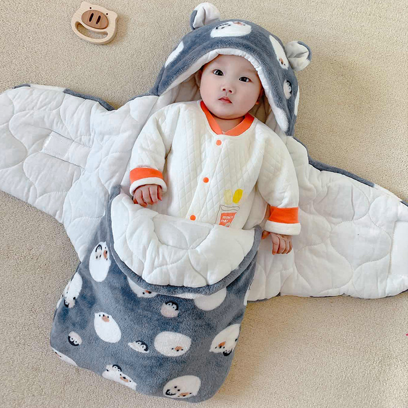 Baby hug, sleeping bag, autumn and winter newborn, thick anti startle swaddle, baby goes out with cotton blanket, pajamas, spring and autumn