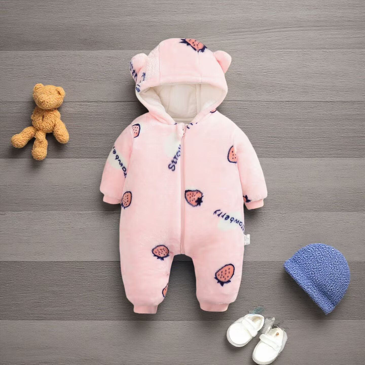 【 Clearance Price 】 Baby jumpsuit autumn and winter thick outdoor cotton clothes newborn clothes baby winter hooded