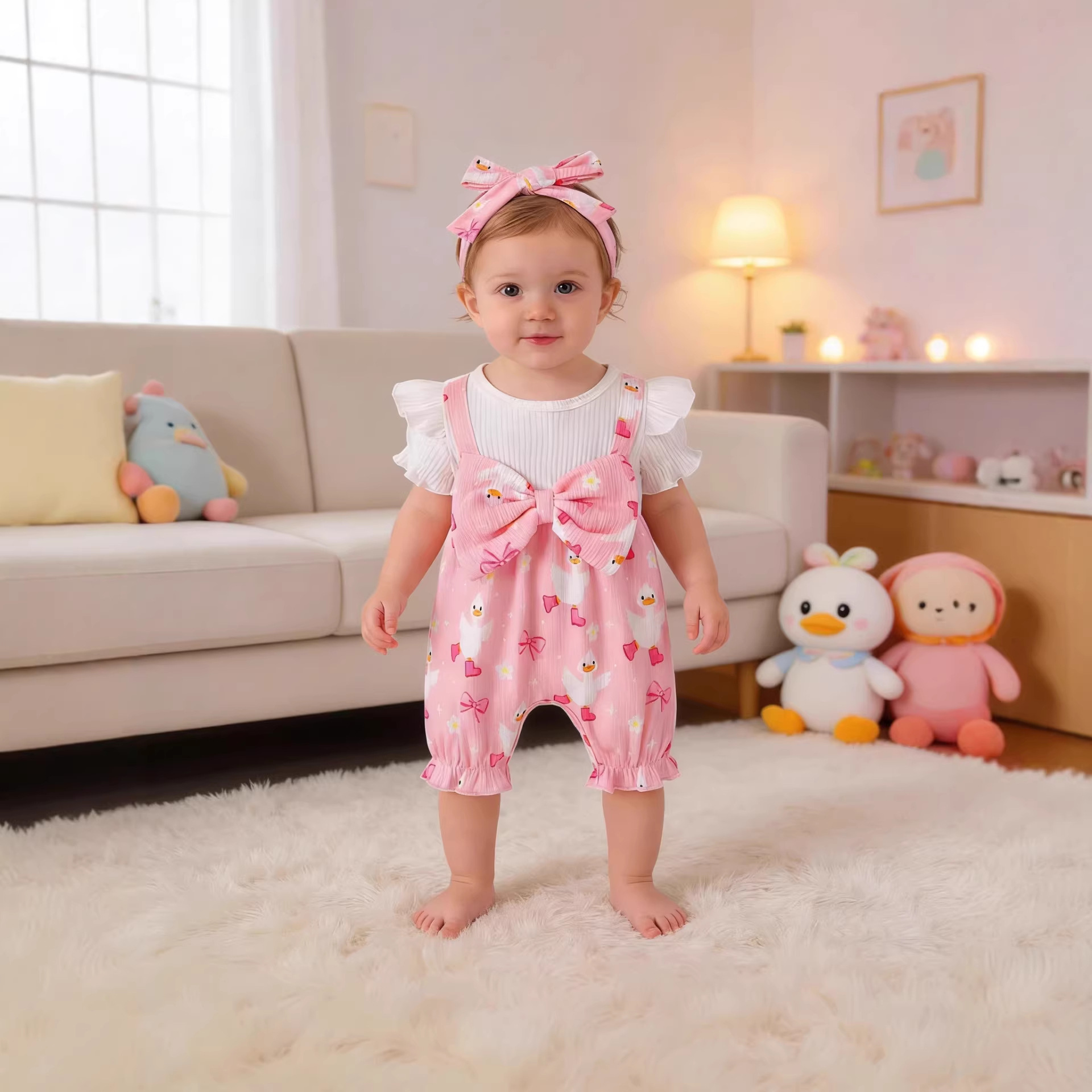 Foreign trade children's clothing casual suit for baby girls, long sleeved top paired with printed overalls