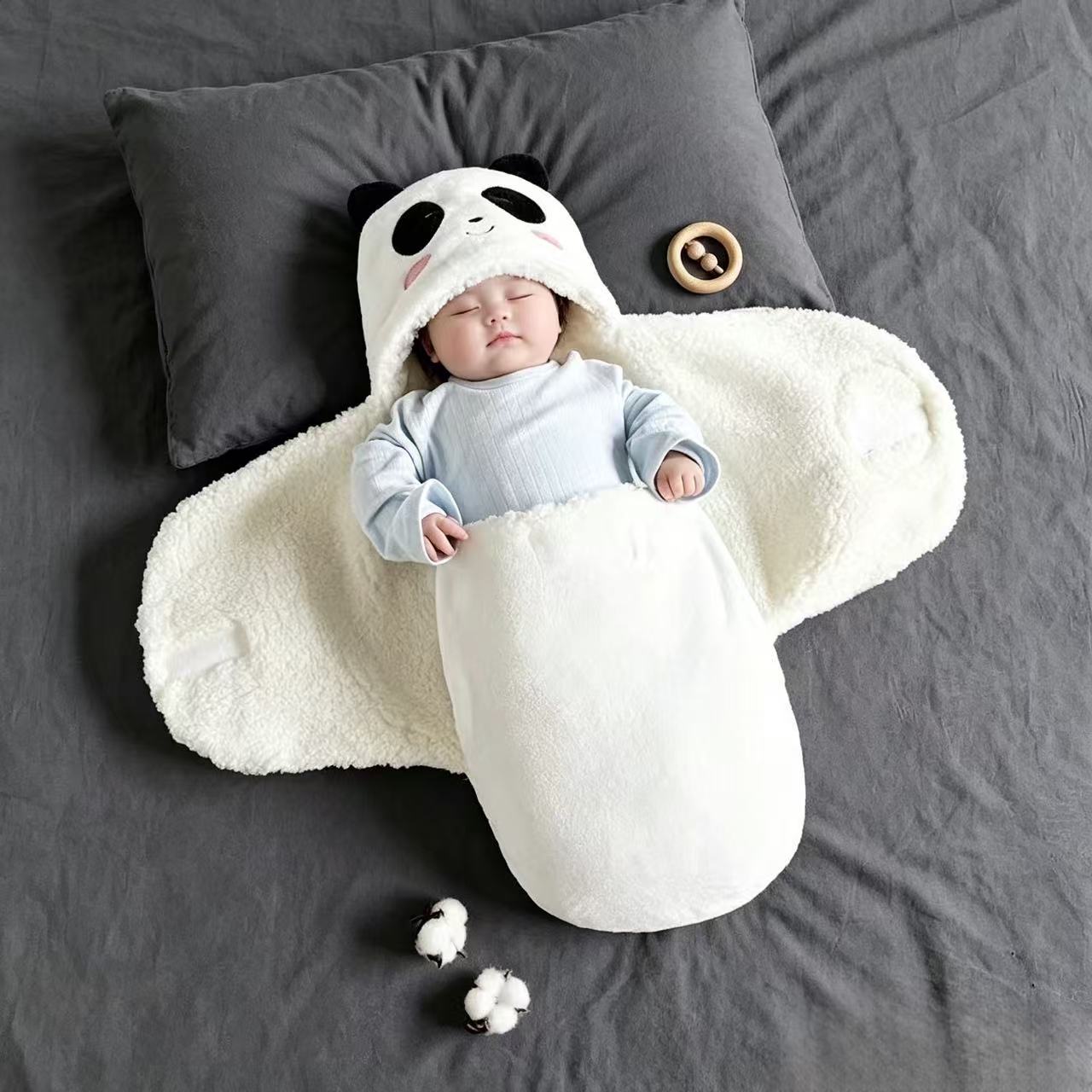 Baby bag, newborn sleeping bag, anti startle and jump hug, thick and warm cartoon animal shaped swaddling clothes, spring and autumn winter styles