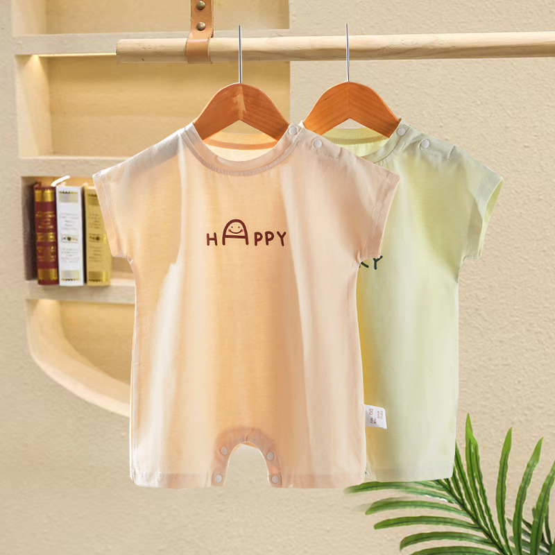 Baby jumpsuit summer short sleeved flat cornered khat for men and women baby summer clothes Korean version cute crawling clothes thin style for going out