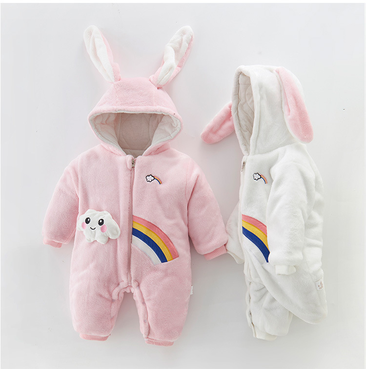 Baby girl's cotton coat, woolen sweater, super cute and western-style with thick velvet, outdoor clothes, baby jumpsuit, cotton coat, winter clothes