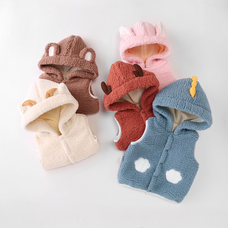 Children's vest, autumn and winter, boys and girls' imitation lamb wool and velvet vest, baby's warm clothes for going out, one piece hair replacement