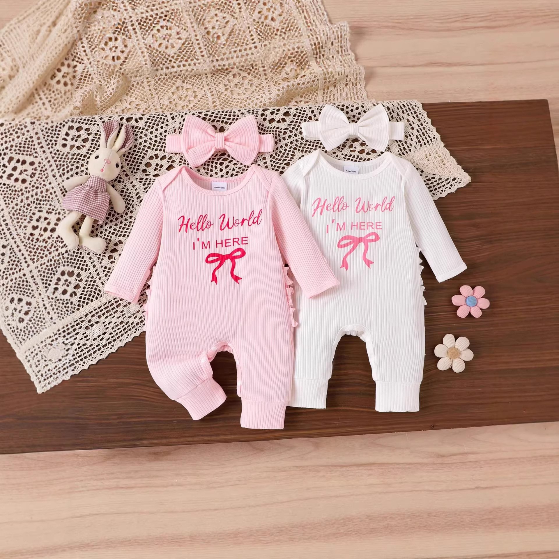 2026 Cross border New Newborn Baby Onesies Set Long Sleeve Printed Letter jumpsuit