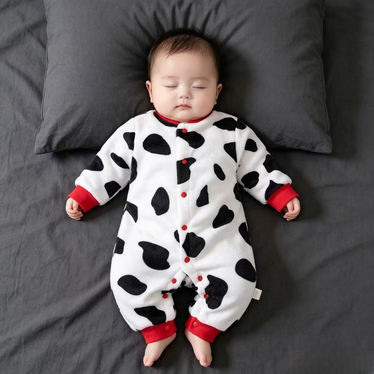 Baby flannel jumpsuit for spring, autumn and winter, men's and women's baby pajamas, newborn clothes, crawling clothes, warm home clothes