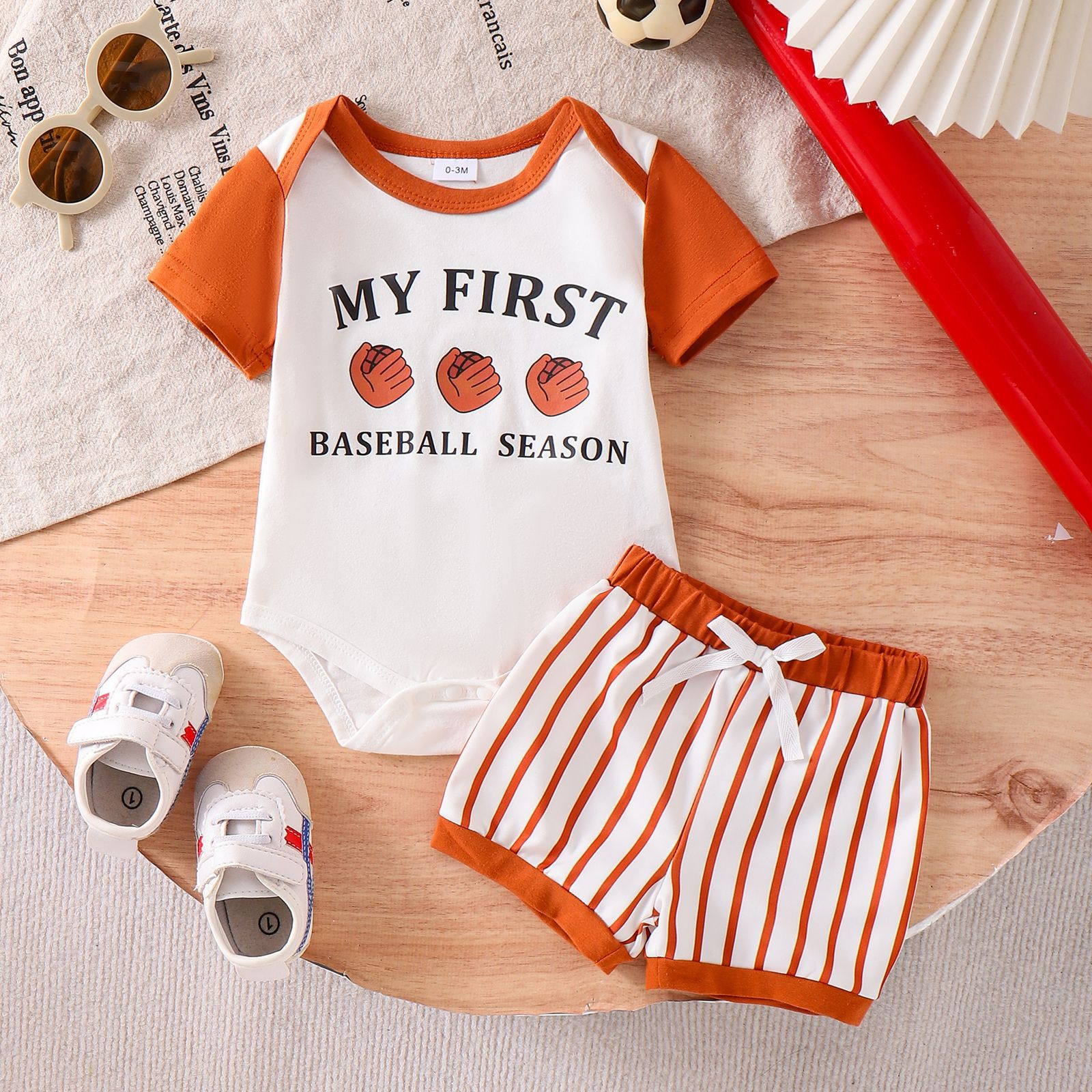 Men's Treasure American Baseball Set Color blocked Sleeves Hat Clothes Bow Tie Shorts Baby Full Moon Hundred Day Photo Clothes
