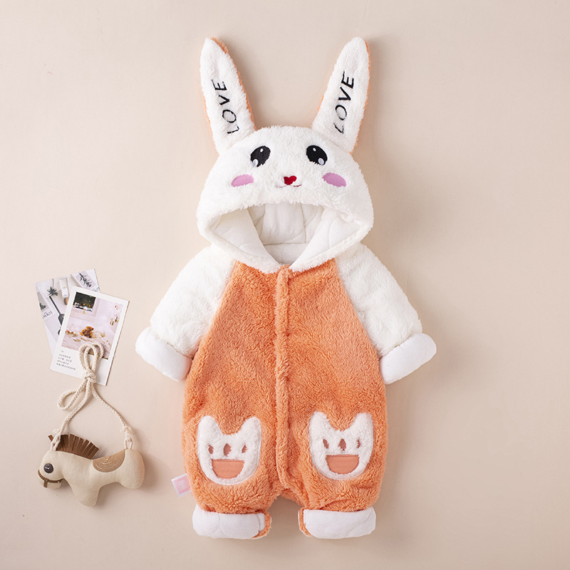 Baby autumn and winter clothing, thick hooded, women's clothing for outdoor activities, full moon jumpsuit, cute hoodie, climbing suit