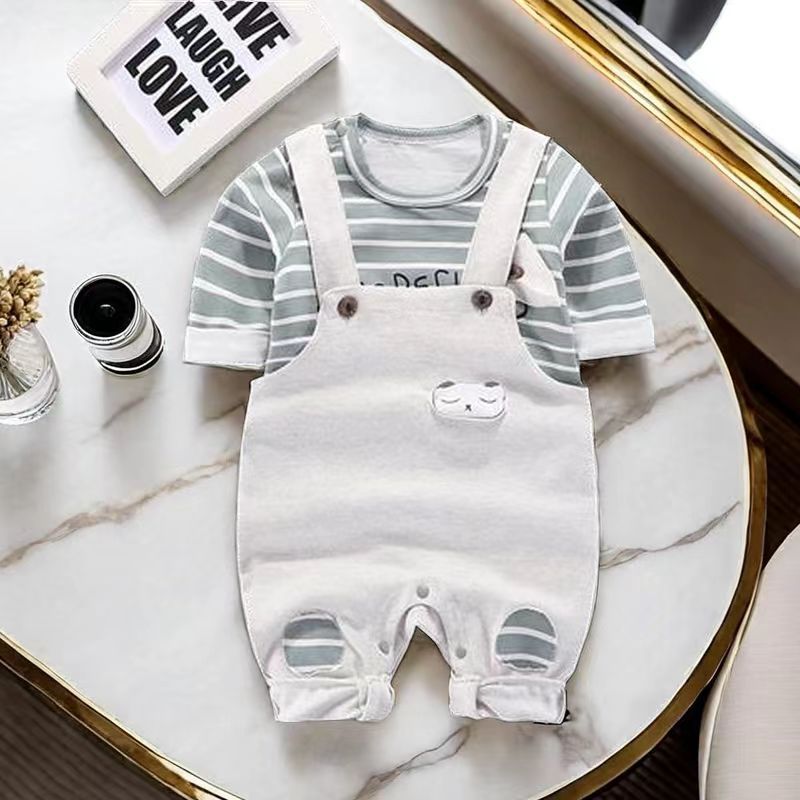 Baby Spring and Autumn Split Set Han Fan Pure Cotton Men's and Women's Baby Strap Pants Two piece Set for Children's Fashion Outing